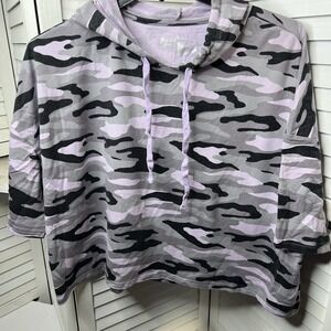 Flirtitude Active Women's Short Sleeve Cropped Hoodie Purple Gray Camo Sz XXL